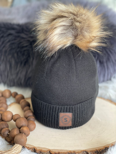 Fur Fluffy PomPom Women's Beanie Hat, Fleece Lined, Women Winter Hat, Chunky Hat, Knit Hat