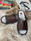 Follkee Brown Mens Slippers Slip on, Sandals, Natural Leather HandCrafted