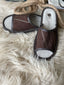 Follkee Brown Mens Slippers Slip on, Sandals, Natural Leather HandCrafted