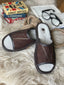 Follkee Brown Mens Slippers Slip on, Sandals, Natural Leather HandCrafted