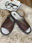 Follkee Brown Mens Slippers Slip on, Sandals, Natural Leather HandCrafted