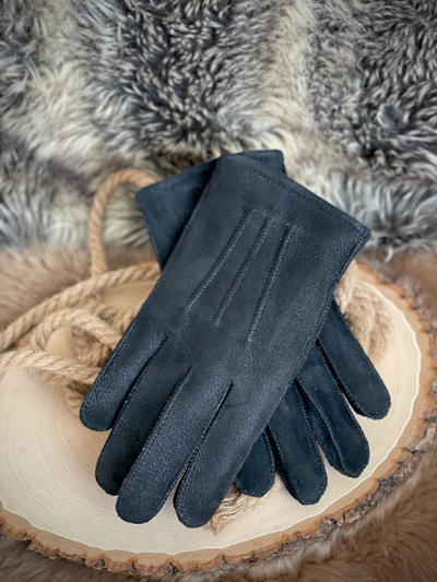 Follkee Mens Leather Gloves Wool Lined Black Quality Warm and Handmade